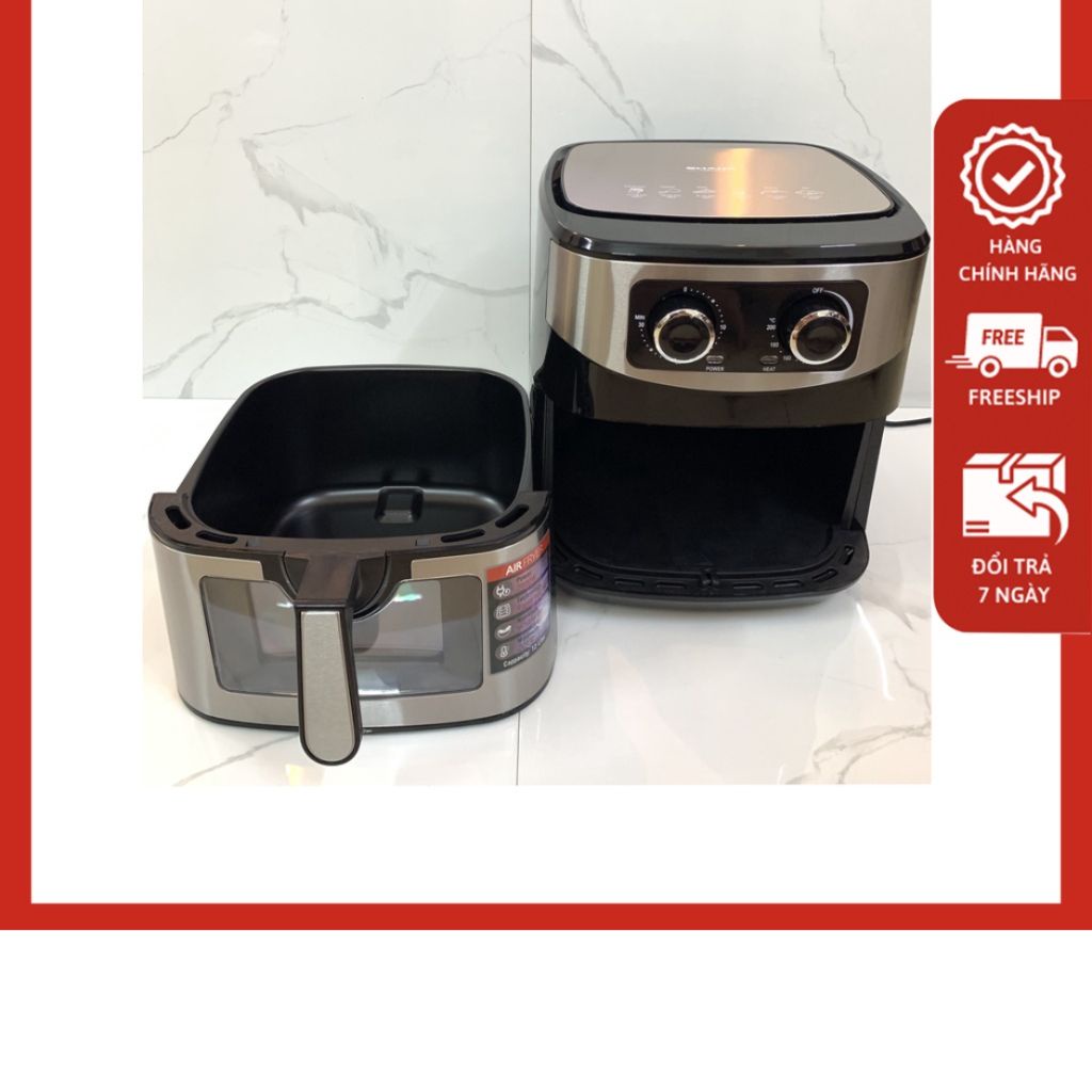 Nồi Chiên Không Dầu SHARP 12Lít Dung Tích Siêu Rộng Chiên Nướng Gà 2.5-3kg Thiết Kế Cửa Kính Hiện Đại, Hàng Chính Hãng