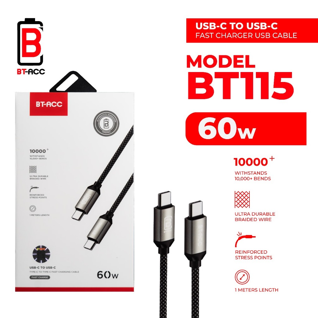 BT-ACC Kabel Data 60W Type C to Type C Fast Charging - BT115 Harga 78,000 rupiah*Gratis Ongkir