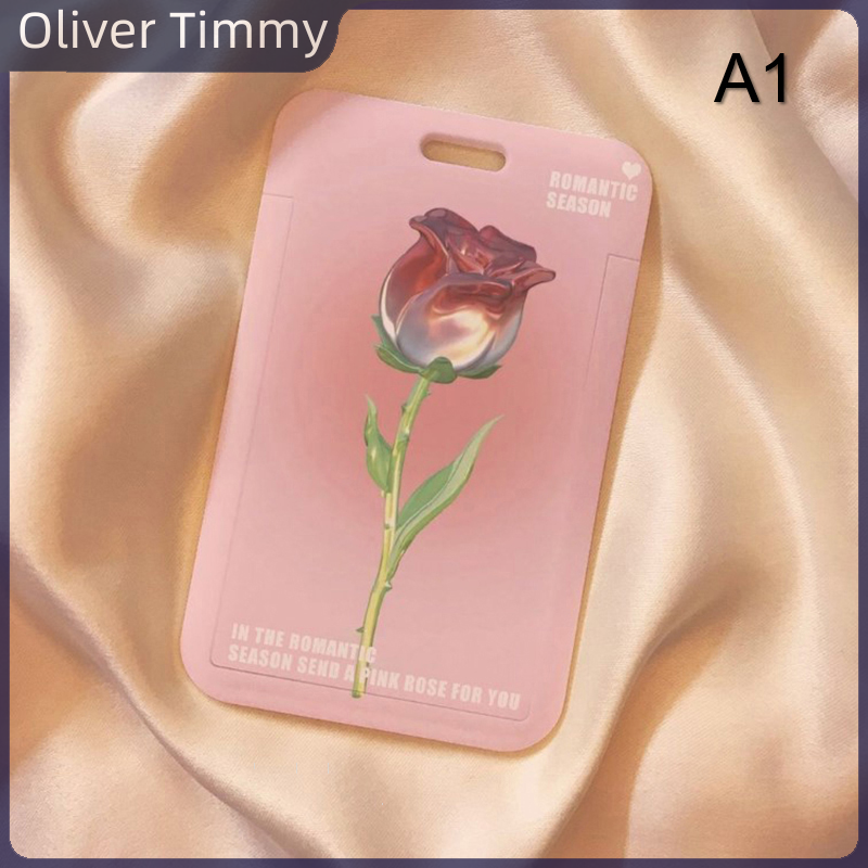 [Oliver Timmy] Bộ thẻ cứng hoa hồng hình hoa tulip thẻ ăn trong khuôn viên trường học cho học sinh kiểm soát ra vào thẻ nước xe buýt tàu điện ngầm Tấm bảo vệ ID làm việc