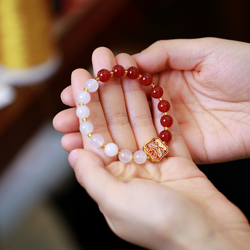hiGuangGou120Natural Double Red Agate White Agate Bracelet Women's New Year Beast Awakening Lion Accessories Agate Bracelet Jewelry Accessories Bracelet