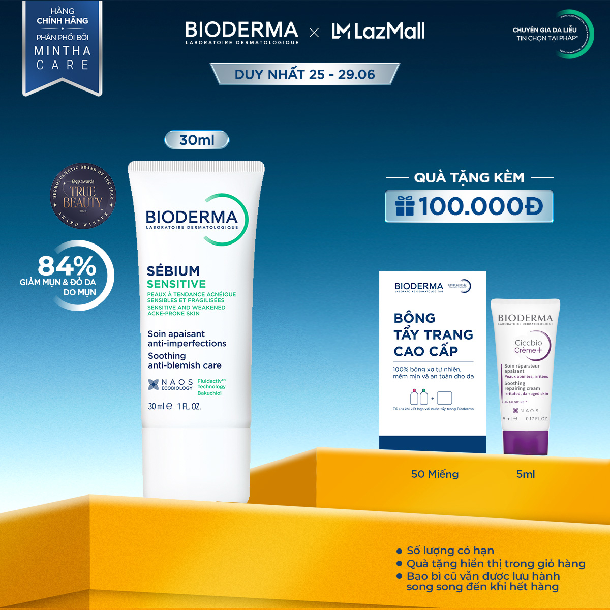Kem dưỡng giảm mụn cho da mụn viêm nhạy cảm Bioderma Sebium Sensitive - 30 ml