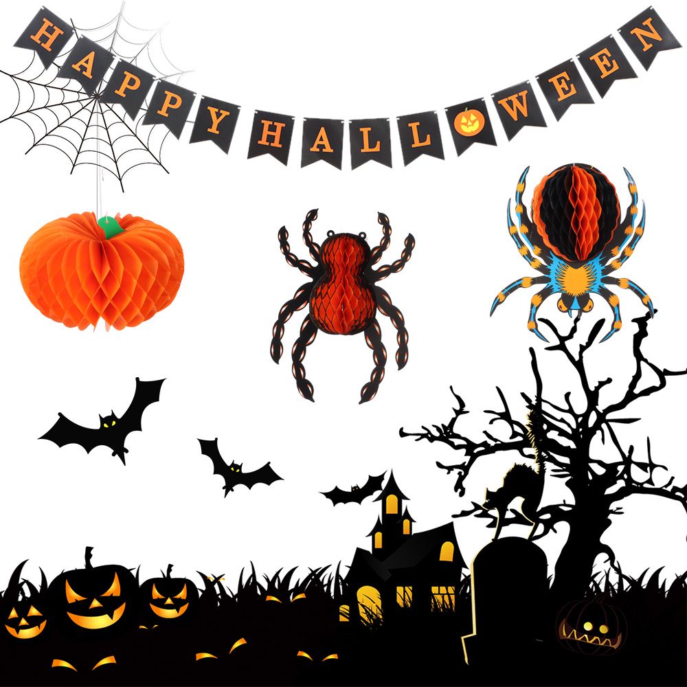 JIAJUSUANSOU Suspension Decoration Shape Halloween Lantern Pumpkin Honeycomb Spider