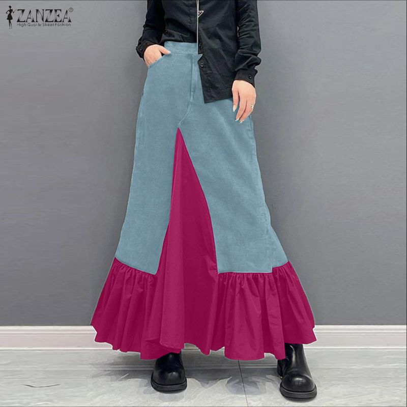 Celmia ZANZEA phong cách Hàn Quốc Phụ Nữ đường phố hợp thời trang xù váy chắp vá Thiết kế khâu Màu sắc áo ngoài #1103