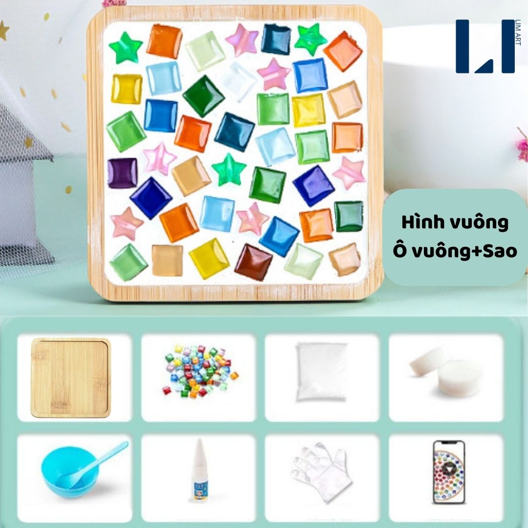 Bộ kit làm đế lót ly diy thủ công bằng kính Mosaic đầy đủ dụng cụ LIM DIY