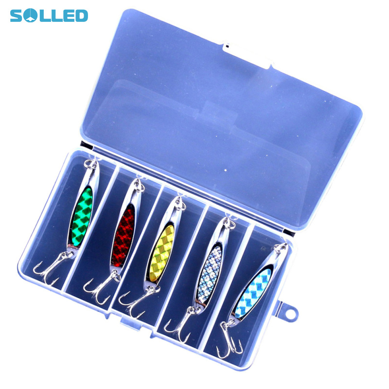 5pcs Fishing Spoons Metal Lures Kit With Hook Tackle Box Metal Fishing Sequin Lures Baits For Trout Panfish Bass 21g / 7cm ราคา 165 บาท*ส่งฟรี