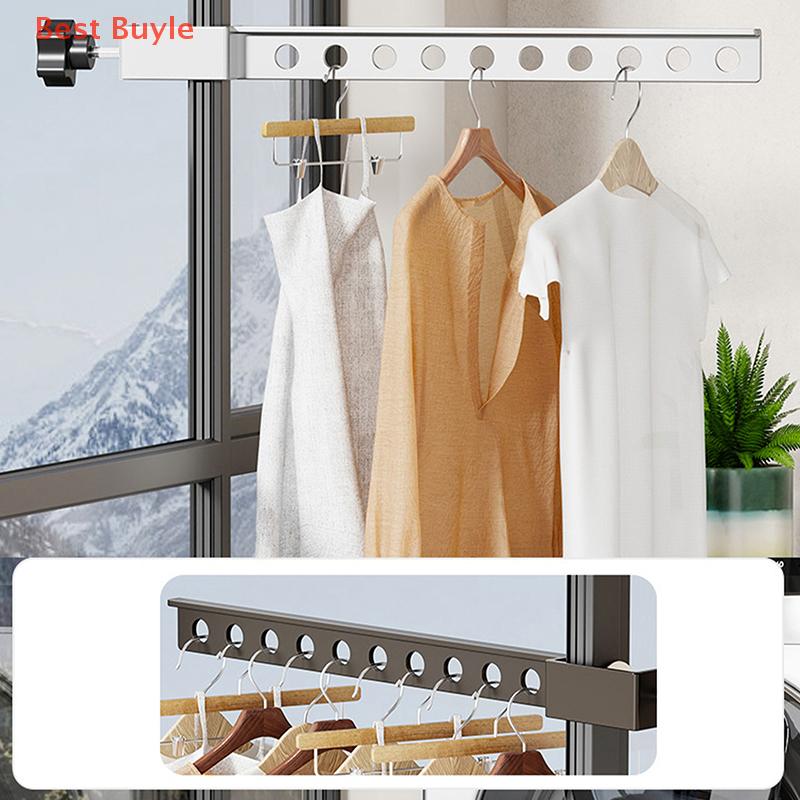 💖Best Buyle Có thể gập lại xoay quần áo màu đen giá treo quần áo treo tường móc khô giá spacesaving nhôm quần áo tổ chức