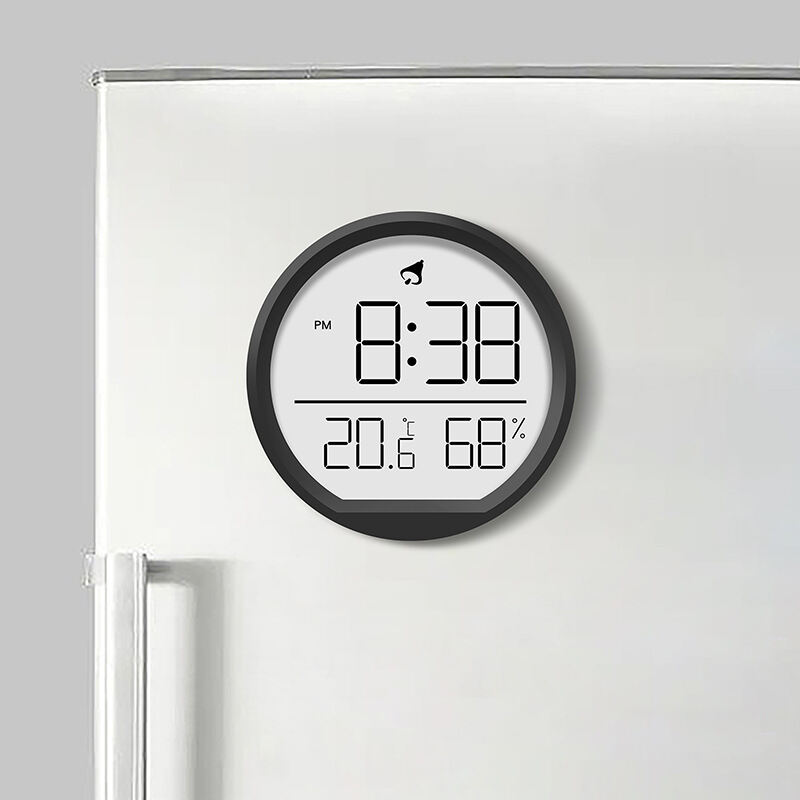 Magnetic Refrigerator Clock Indoor Home Use Electronic Kitchen Alarm Clock Wall Mounted Thermometer Humidity Meter LCD Screen High Precision Magnet