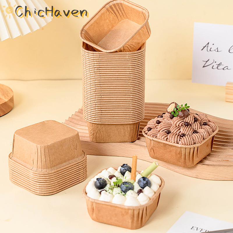 ChicHaven 50 cái bộ khuôn bánh hình vuông khuôn bánh mì khuôn bánh muffin cupcake cốc giấy cupcake l