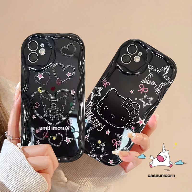 Caseunicorn hoạt hình dễ thương Hello Kitty Stars Bow Doodle Ốp điện thoại mềm tương thích cho iPhone 13 12 15 11 14 Pro Max 8 6S 6 15 7 Plus XR x XS Max SE 2020 kuromi Ốp cạnh cong lượn sóng 3D hình trái tim yêu thương