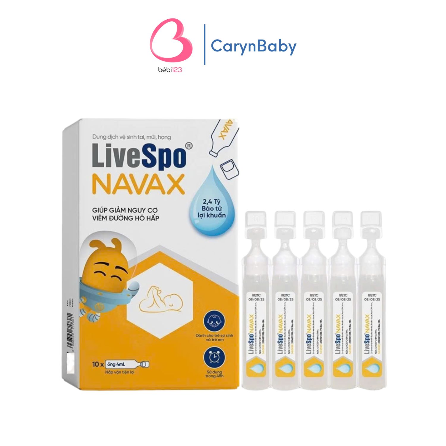 [CHÍNH HÃNG] Nước muối bào tử lợi khuẩn LiveSpo NAVAX (Hộp 5/10 ống) - Khí dung, Nhỏ mũi ngừa RSV, Sổ mũi Bebi123shop