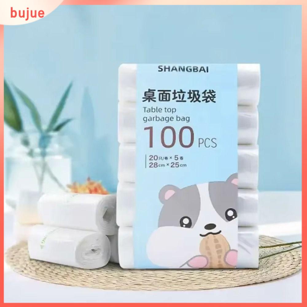 BUJUE 100 miếng Túi rác mini Nhỏ Dày Túi đựng rác Di động Dùng một lần Túi nhựa dùng cho bàn