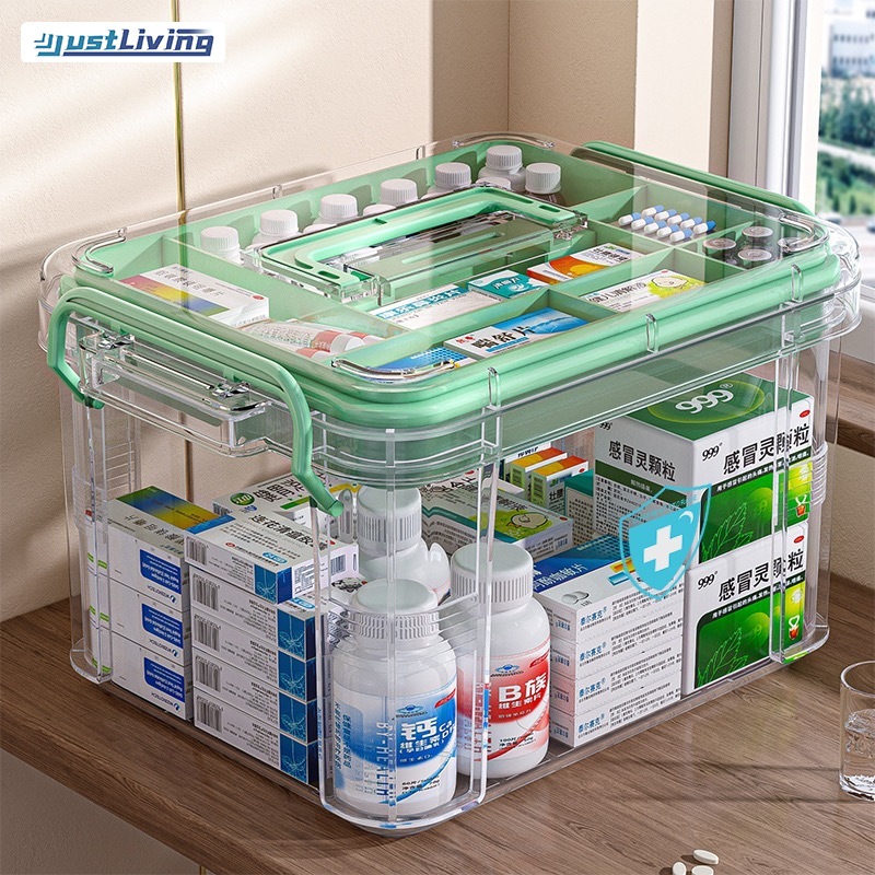 JustLiving Transparent Visible First Aid Box, Multifunctional Double Layer Pill Box High-capacity Medical Box Household medicine organizer Family Packaging Antigen Medicine Storage Box ราคา 400 บาท*ส่งฟรี