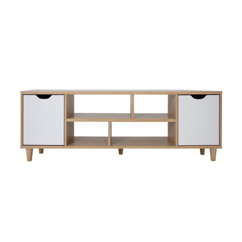 MOOVE ชั้นวางทีวี 140x40x50 สีไม้ยางหน้าบานขาว ราคา 1,890 บาท*ส่งฟรี