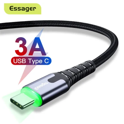 Essager 0.5m/1m/2m/3m LED USB Type C Cable Fast Charge For Xiaomi K20 Pro Samsung Note 10 Mobile Phone