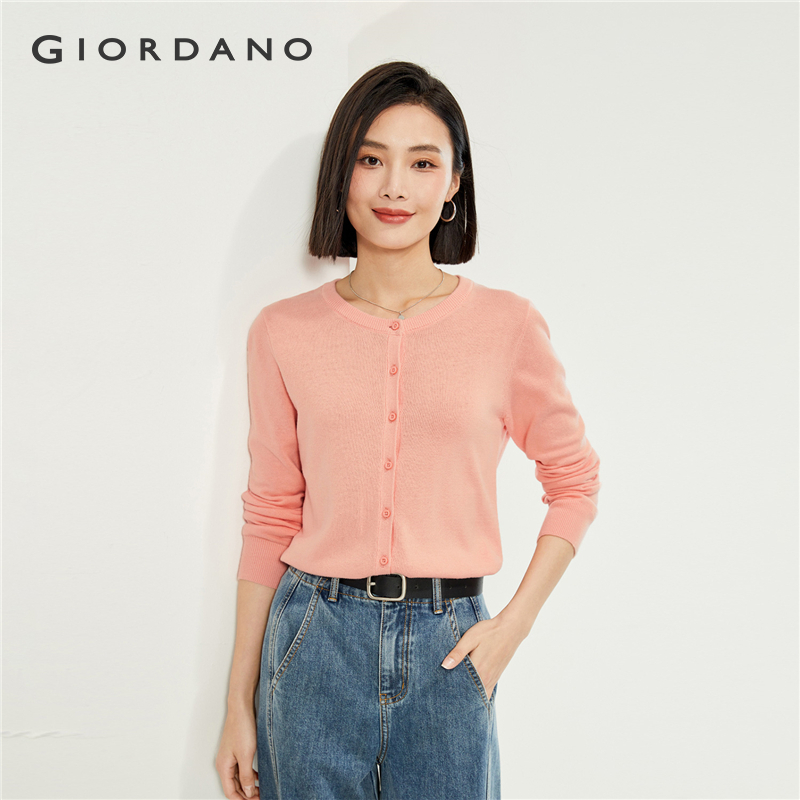 Áo khoác len nữ cài khuy cổ tròn chất 100% cotton thoải mái mềm mịn mùa đông Giordano Free Shipping
