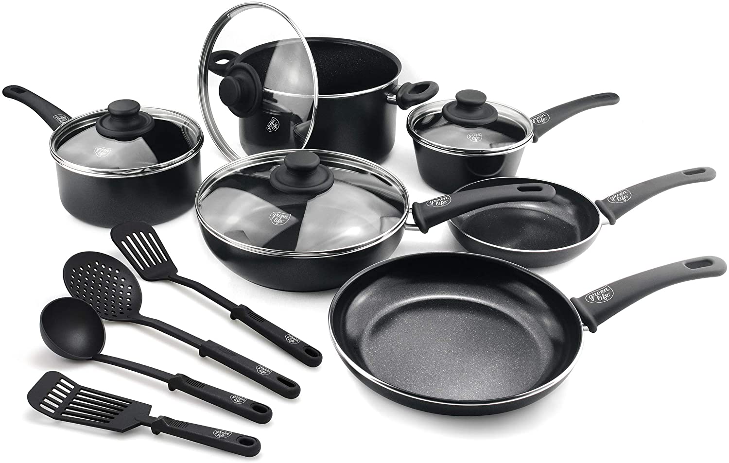 GreenLife Soft Grip Diamond 14 Piece Healthy Ceramic Nonstick Cookware