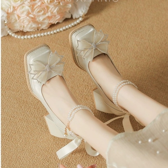 Giày cao gót DHC145 nơ hoa cao 7cm,10cm có 2 màu phù hợp đi tiệc, đi chơi cho nữ