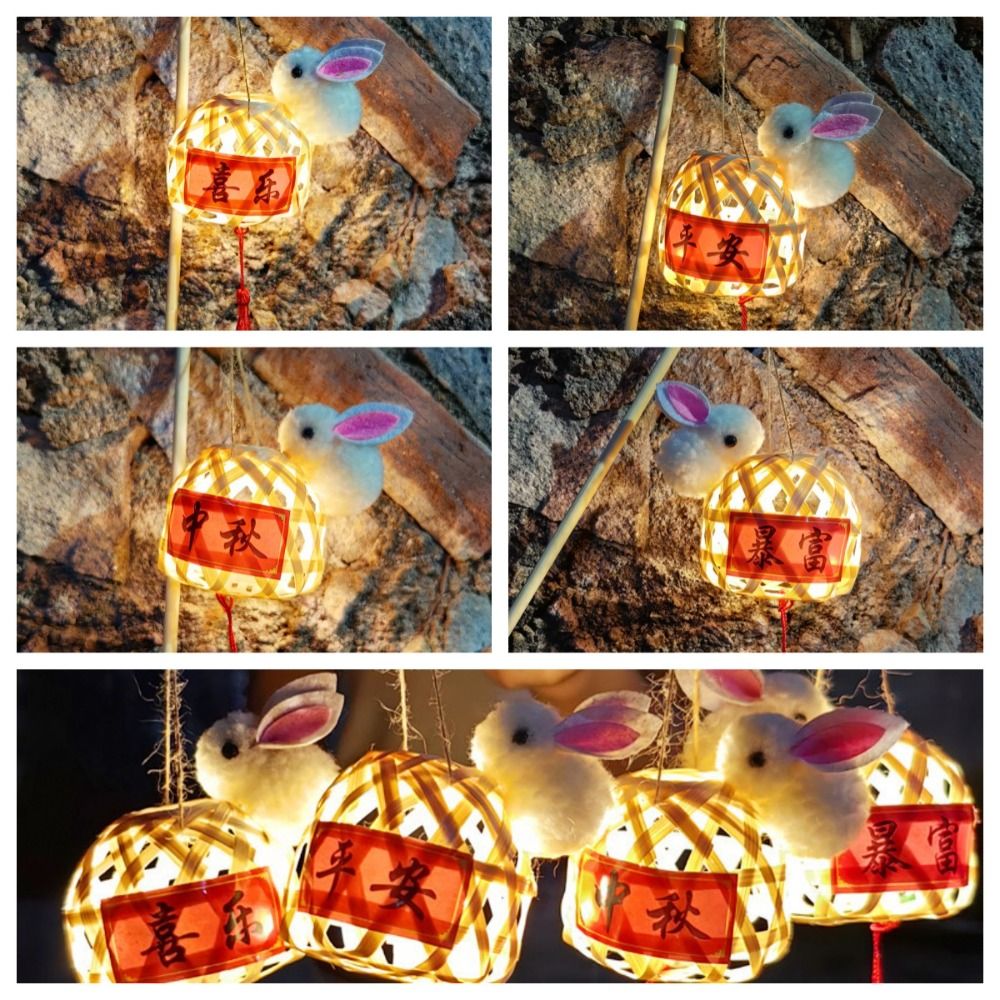 lồng đèn con thỏ tre NNGH Phong cách Trung Quốc Đèn lồng trung thu bằng tre Thủ công Đèn Led Đèn lồng trung quốc Hoài cổ Tre Đạo cụ chụp ảnh