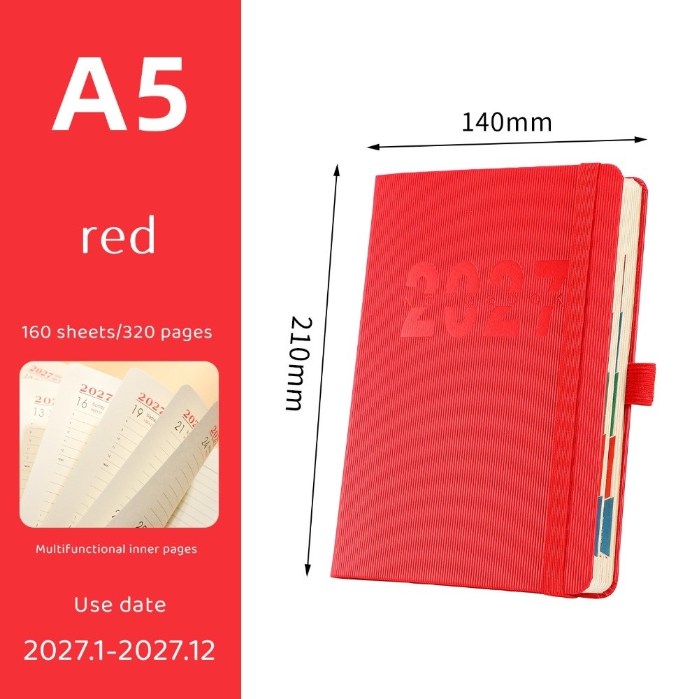 GUQIANFANG86 Daily Schedule 2027 Schedule Book Flat Spread Elastic Band Daily Planner Notebook PU Leather Schedule Planner