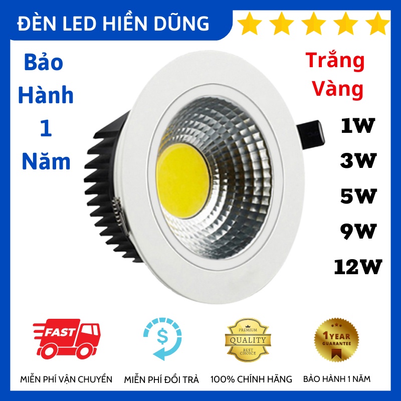 Đèn led âm trần mắt cob 1w 3w 5w 9w 12w chuyên dùng rọi tranh, trang trí shop ánh sáng trắng/ vàng
