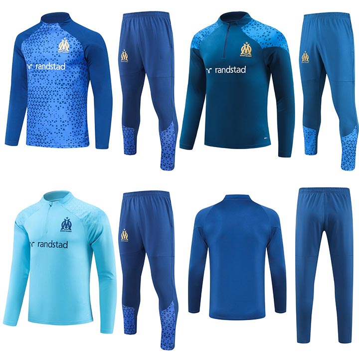 S-2XL 23-24 Marseille Adult and Children's Training Suit Autumn and Winter Long Sleeve Half Pull