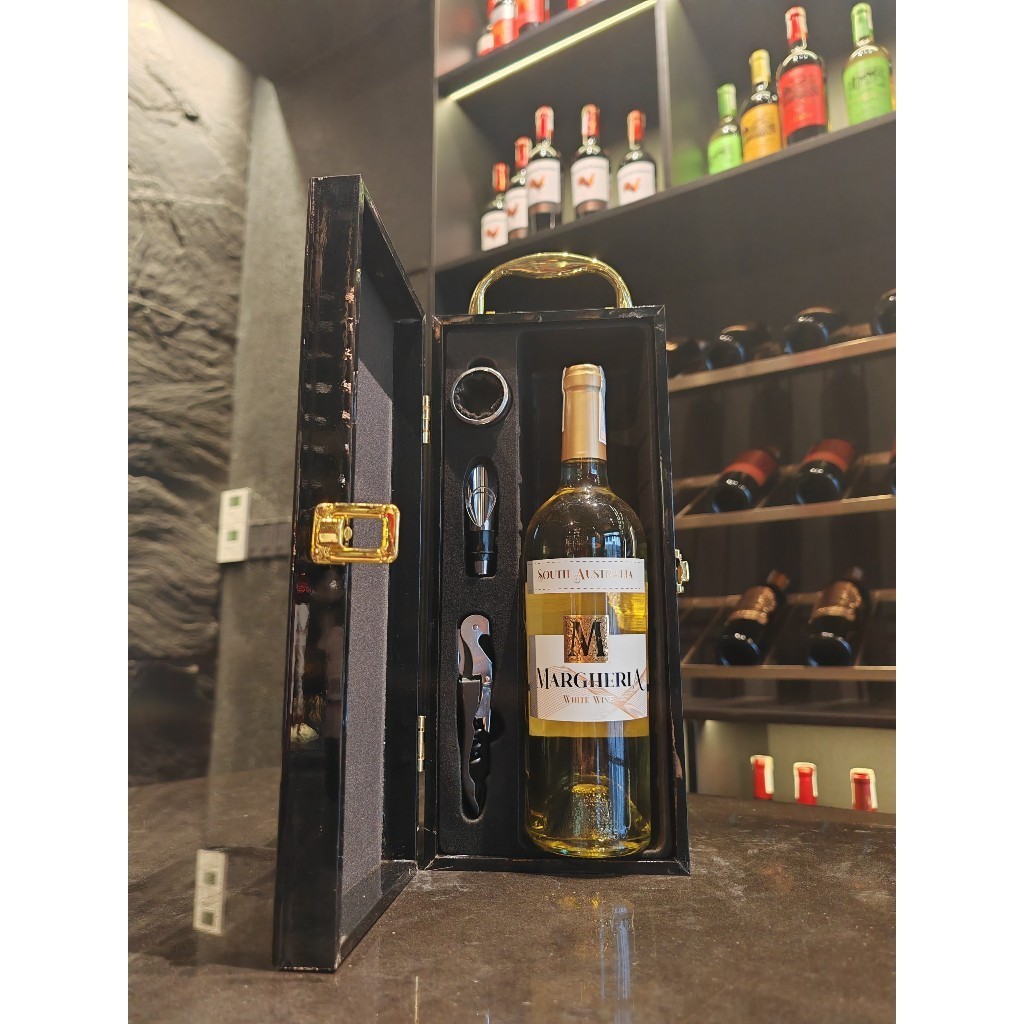 Set quà tặng 1 chai rượu vang Úc Margheria trắng - Hộp SM xám đơn