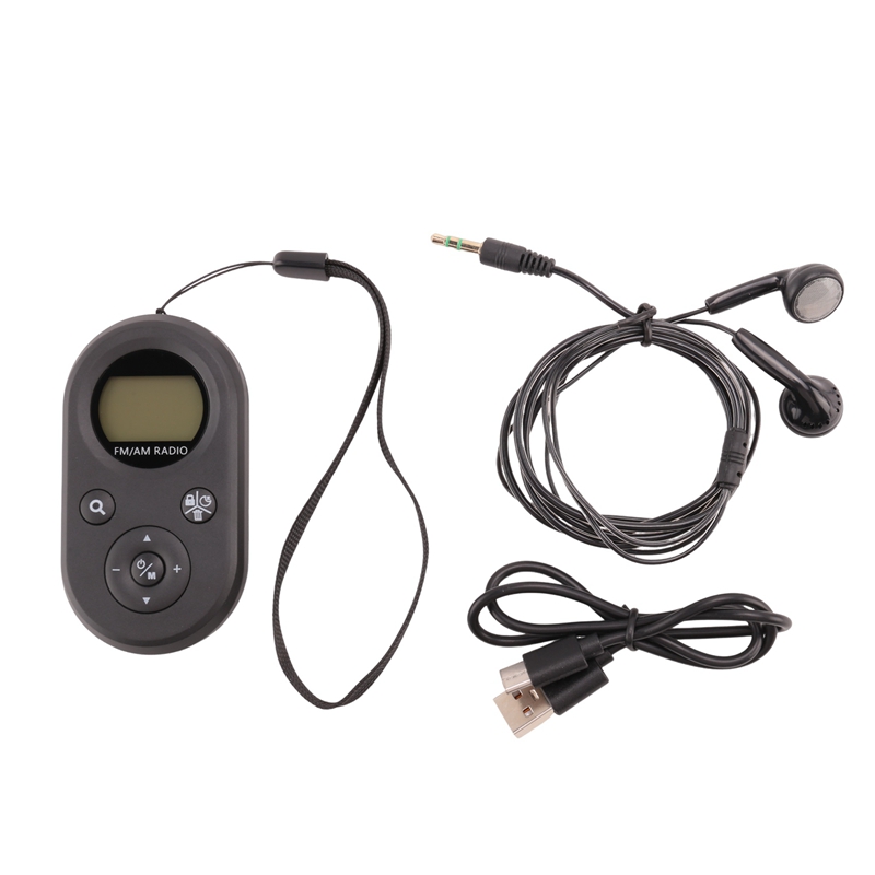 (ROXK) Mini FM/AM Radio Portable Pocket 76-108MHZ Rechargeable Radio Receiver with LCD Display Backlight Lanyard Design