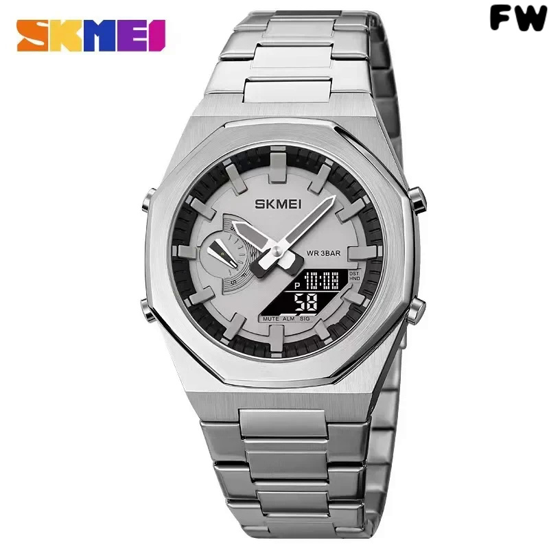 Fashion skmei 1816 quartz watch for men sport stainless steel wrist male watch digital dual time dis