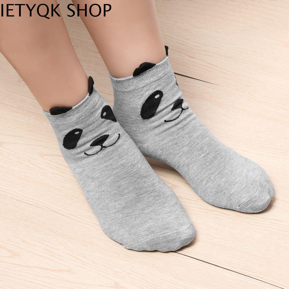 IETYQK 1 cặp Đáng yêu Calcetines Cao đến mắt cá chân Phim hoạt hình gấu trúc tất Tất mùa thu In 3D