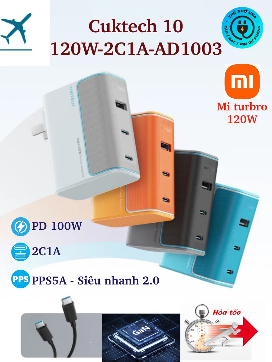 Củ sạc nhanh Cuktech 10 120W Mi turbro 120W 3 cổng 2C1A PD100W PPS5A QC UFCS FCP