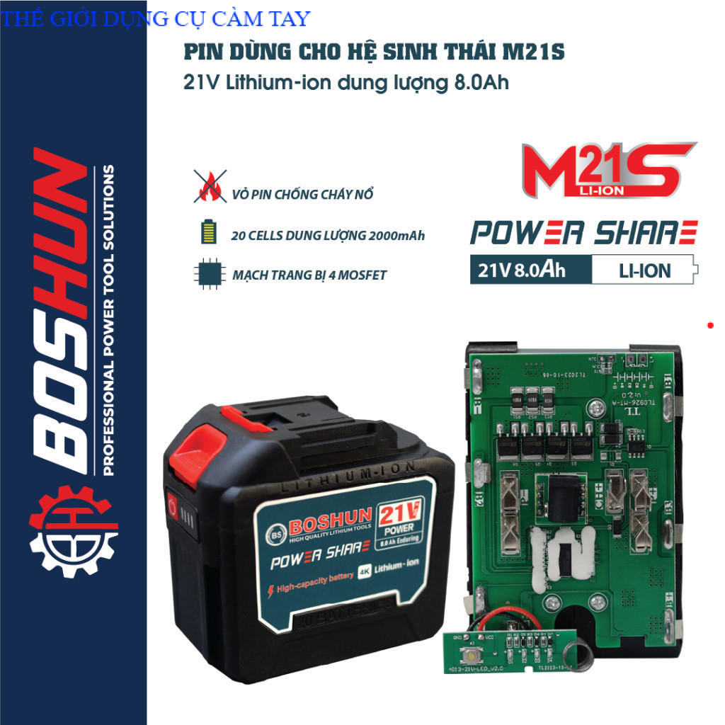{HOẢ TỐC} Pin Boshun các loại 10cell - 15cell - 20cell - Vỏ pin ABS chống va đập - Chính Hãng THẾ GIỚI DỤNG CỤ CẦM TAY GIÁ SĨ