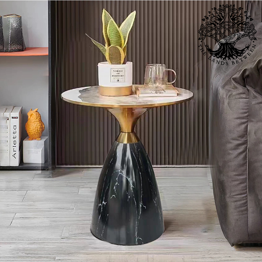 Bàn góc sofa cao cấp, bàn phụ nhập khẩu inox cafe, bàn trà đôi mặt đá chân đá thiết kế cong kiểu Ý
