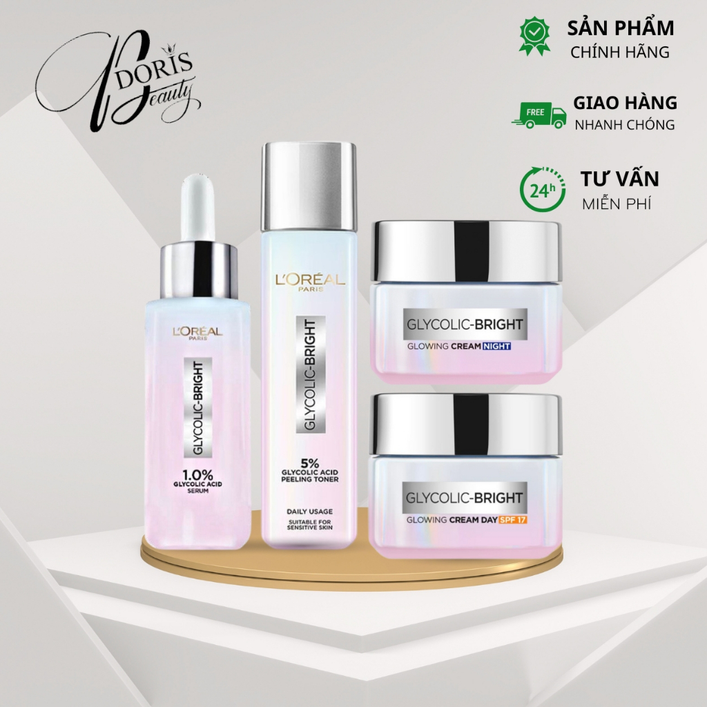 Serum loreal,  Kem ngày & Kem đêm dưỡng sáng da tức thì Glycolic Bright L'Oreal ParisDoris Beauty