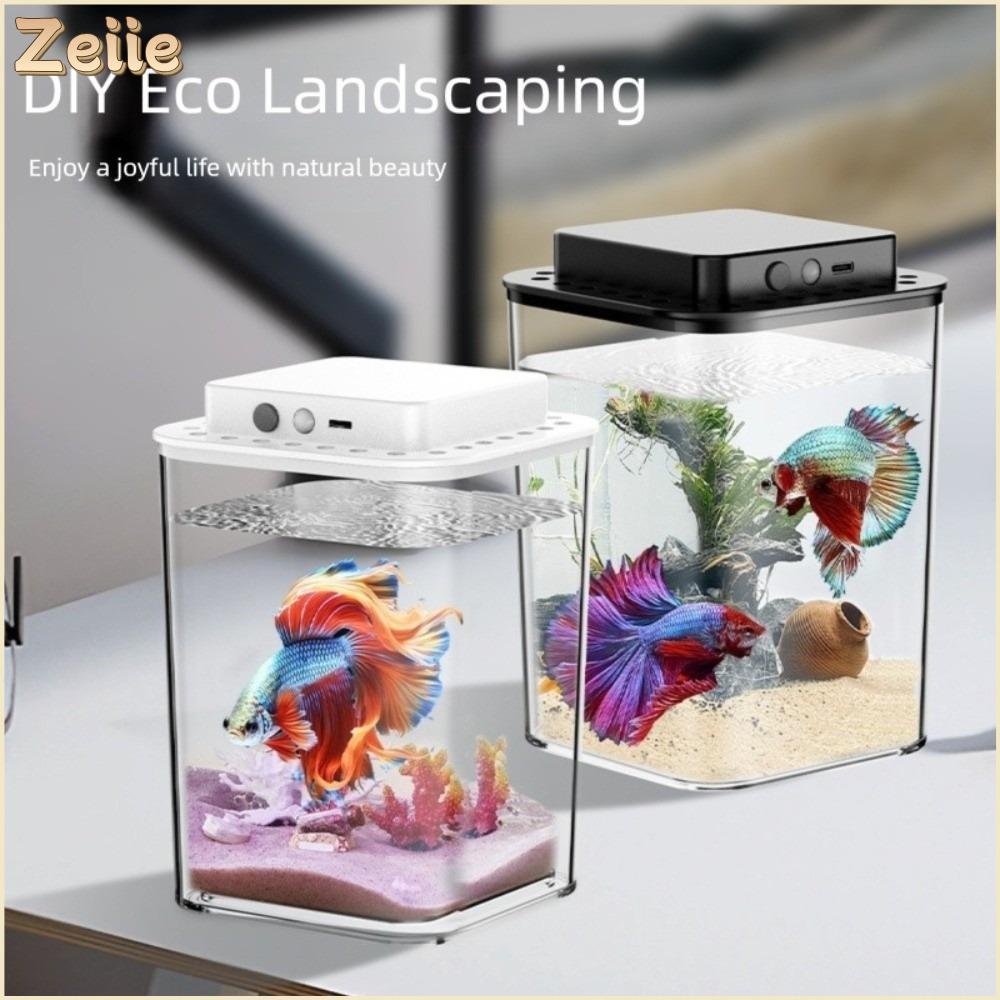ZEIIE Trong suốt Bể cá để bàn Đèn LED cảm biến thông minh Tự tuần hoàn Cá vàng nhỏ Tan  Đồ trang trí bàn Hộp trưng bày mô hình Trang chủ