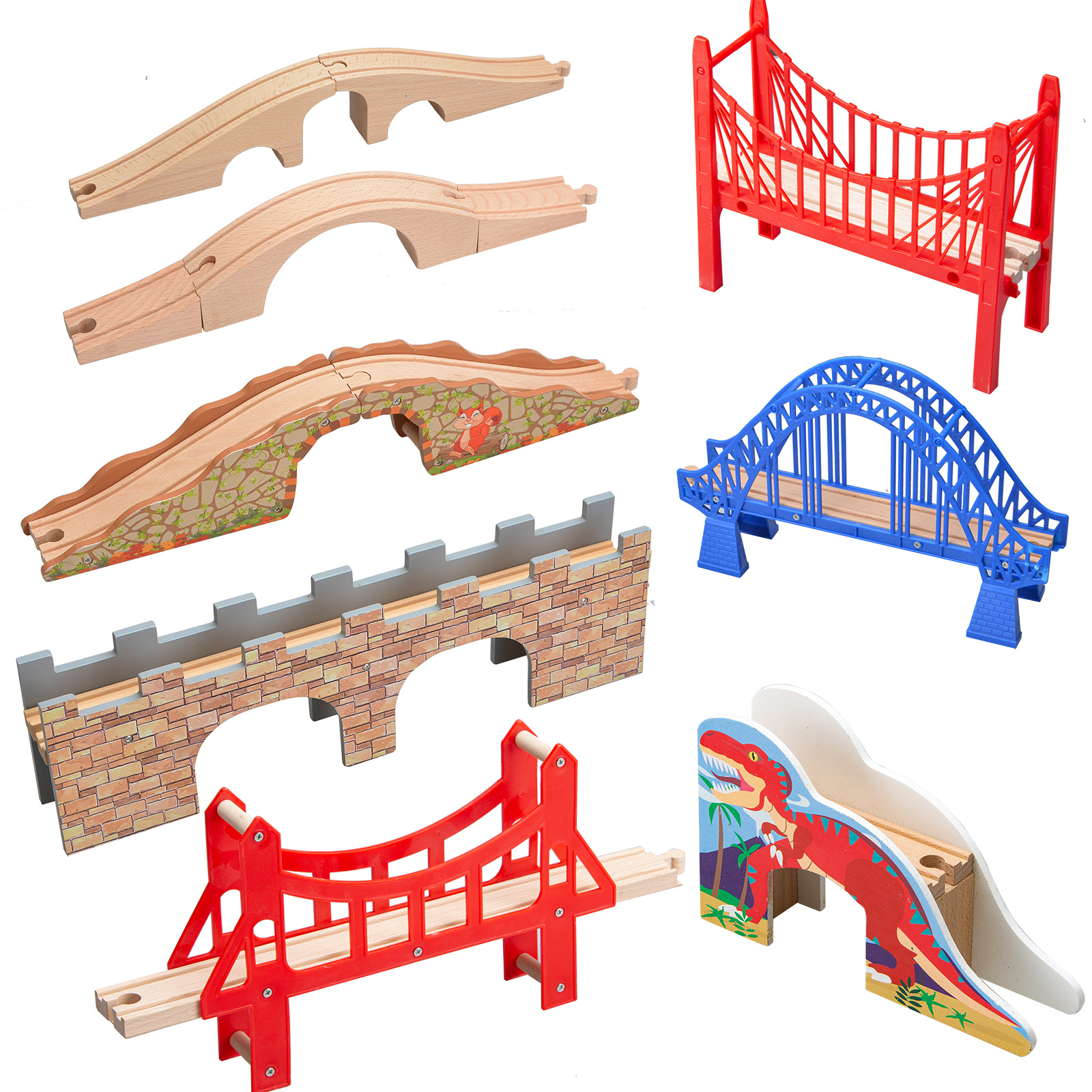 nieosngp Children's wooden suspension bridge, building bloc compatible with small train bridges, track accessories, cars, toys Train Cars & Sets