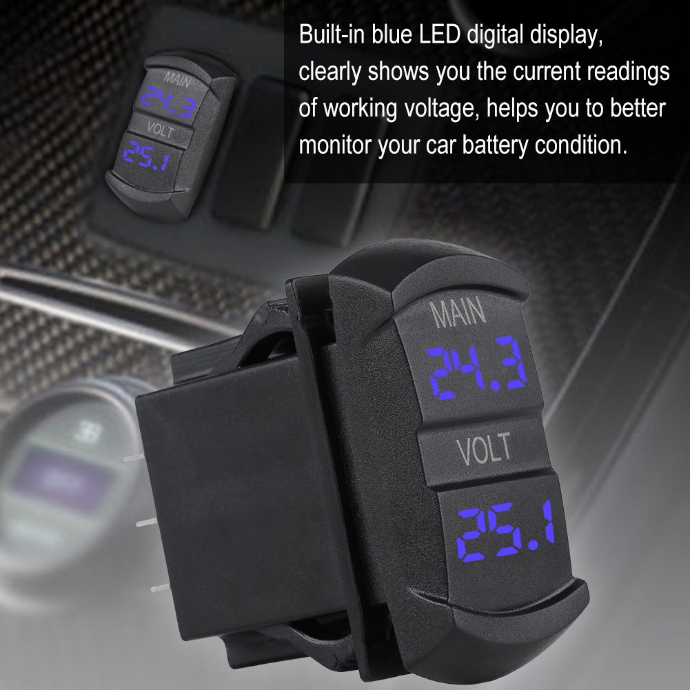 Đôi Vôn Kế Thiết Kế nhựa ABS Xe 10V-60V Màu Xanh kỹ thuật số LED Kép Vôn Kế Phổ Quát Cho Xe Bán Tải ATV Pin Cho 12V-24V Xe Máy Thuyền Biển xe ATV