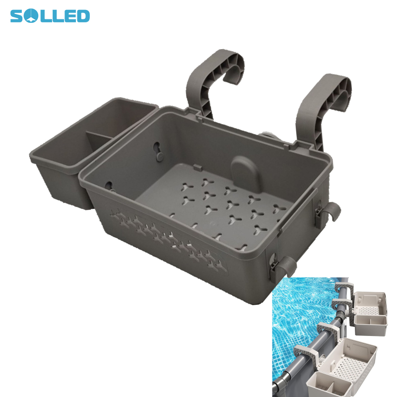Giỏ lưu trữ bên hồ bơi cho đường ray trên cùng 3 inch hoặc nhỏ hơn, giỏ để đồ bồn nước bơi có đồ giữ cốc cho hầu hết các hồ bơi trên mặt đất