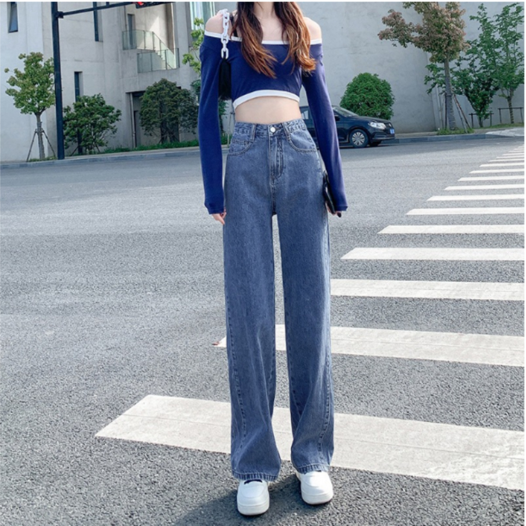 Quần jean nữ ống rộng Bigsize 40kg-85kg kiểu dáng ống suông rộng quần bò nữ ống rộng dáng xuông MS10