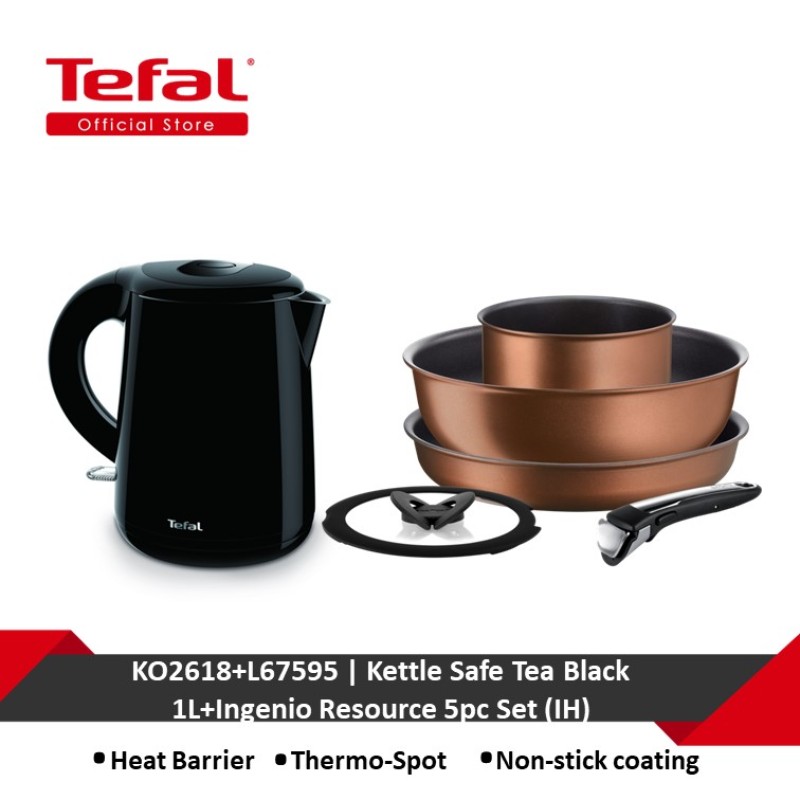 Tefal Kettle Safe Tea Black 1L KO2618 + Tefal Ingenio Resource 5pc Set (IH) L67595 Singapore