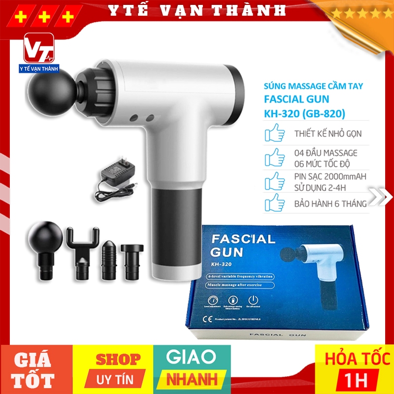 ✅ Súng Massage Fascial Gun KH-320 GB-820 | 4 Đầu 6 Chế Độ, Giảm Căng Cơ, Nhức Mỏi Vai Gáy -VT0235 - 