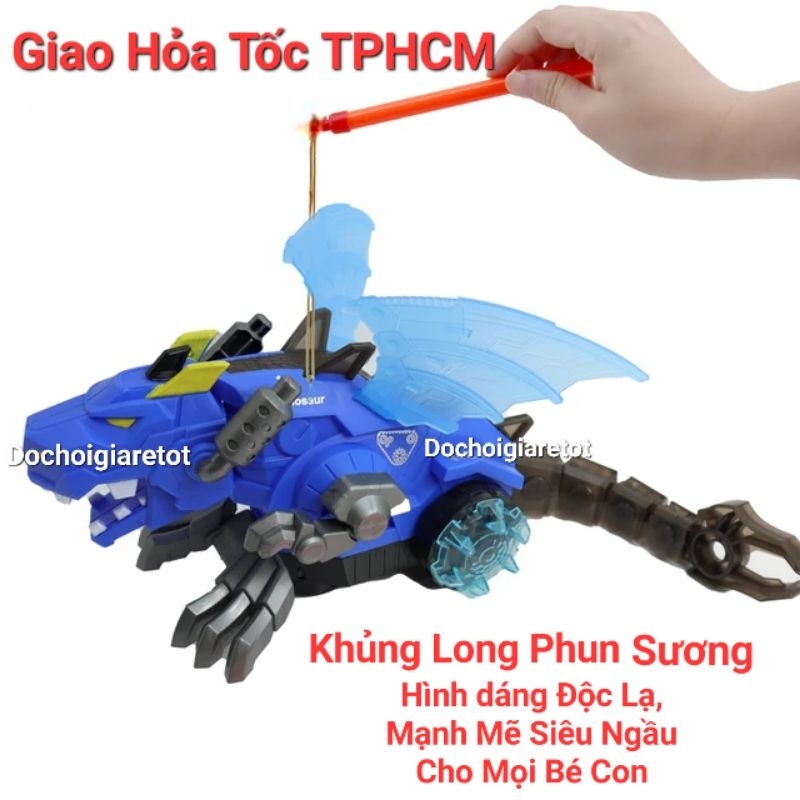 Đèn lồng trung thu khủng long phun sương đuôi dài có cánh, nhạc đèn sôi động vui nhộn cho bé con