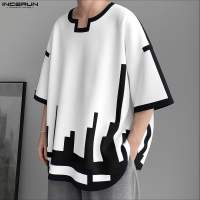 Incerun T-Shirts cho nam đẹp trai tay ngắn in ấn baggy đi chơi phong cách Hàn Quốc Áo cánh #1215
