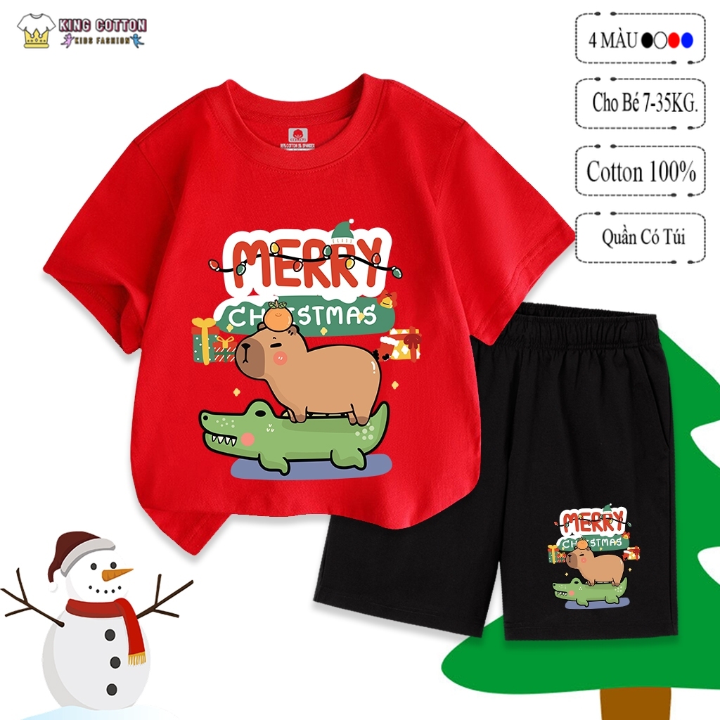 Bộ Cotton Trẻ Em CAPYBARA NOEL, Vải Cotton Chính Phẩm Siêu Mát Co Dãn 4 Chiều, Size 7-32kg, KING COTTON