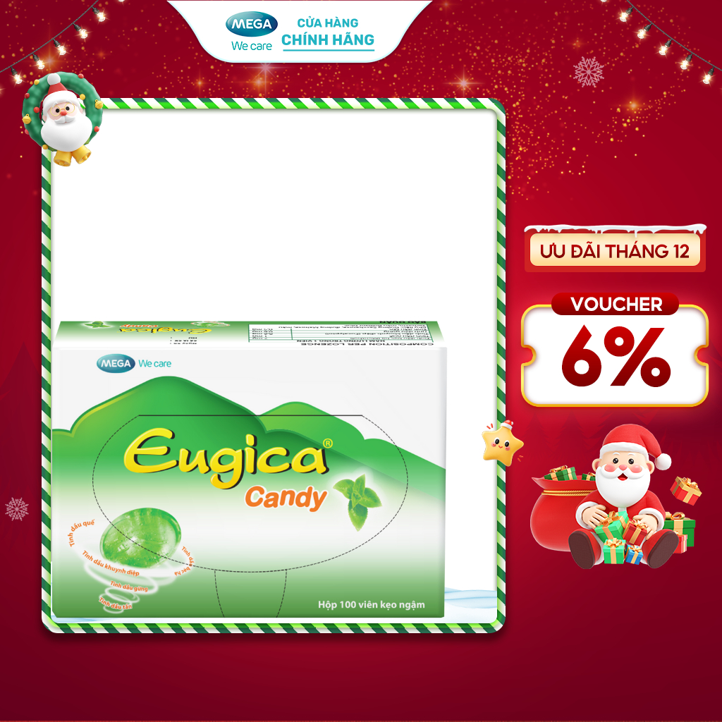  Kẹo ngậm thảo dược hỗ trợ giảm ho rát họng EUGICA CANDY  Hộp 100 viên  