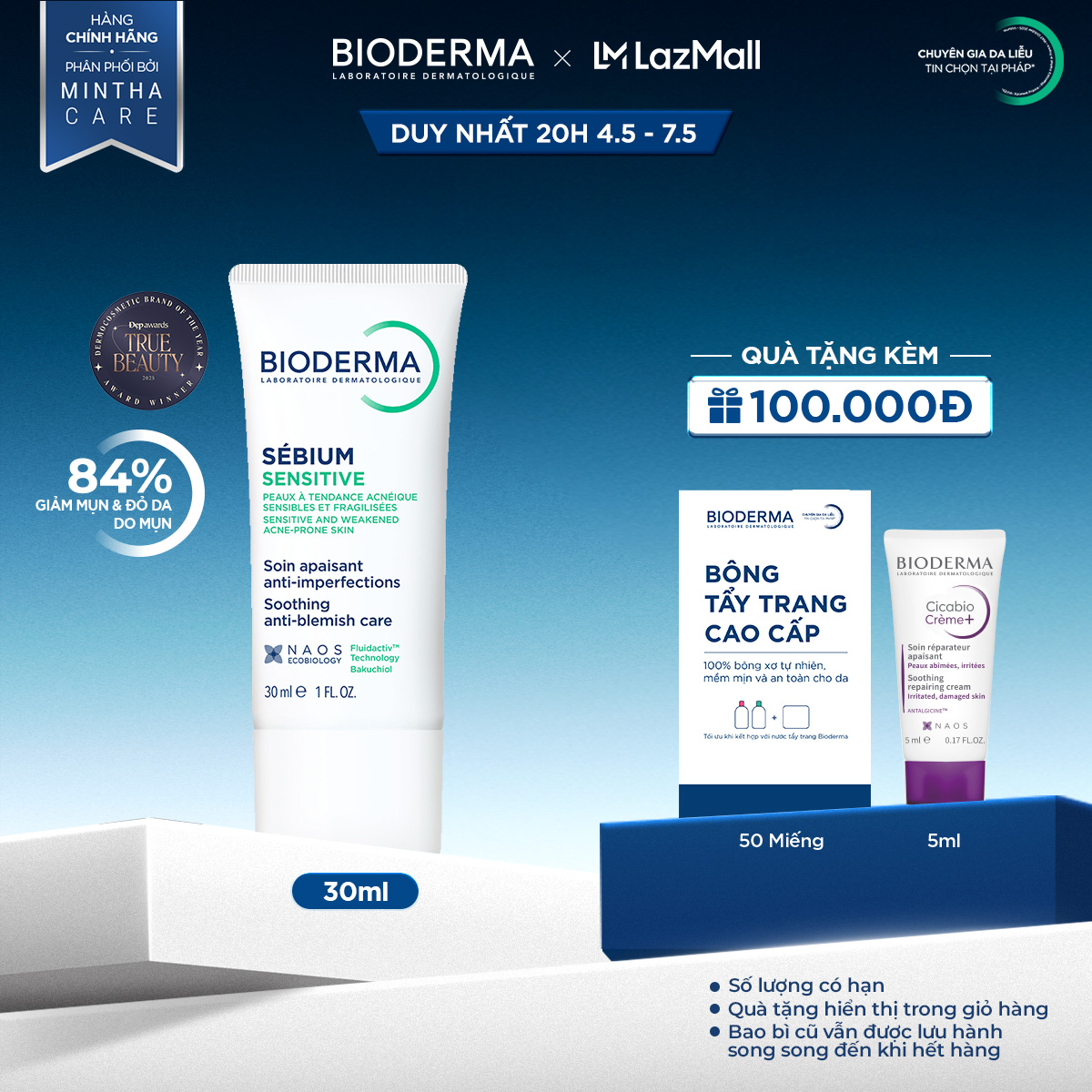 Kem dưỡng giảm mụn cho da mụn viêm nhạy cảm Bioderma Sebium Sensitive - 30 ml
