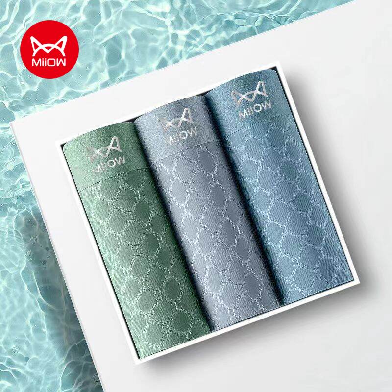 MiiOW Breathable Ice Silk Men's Panties Set 3A Antibacterial Man Underwear Boxershorts Seamless Mesh Man Underpants Boxer Briefs ราคา 344 บาท*ส่งฟรี