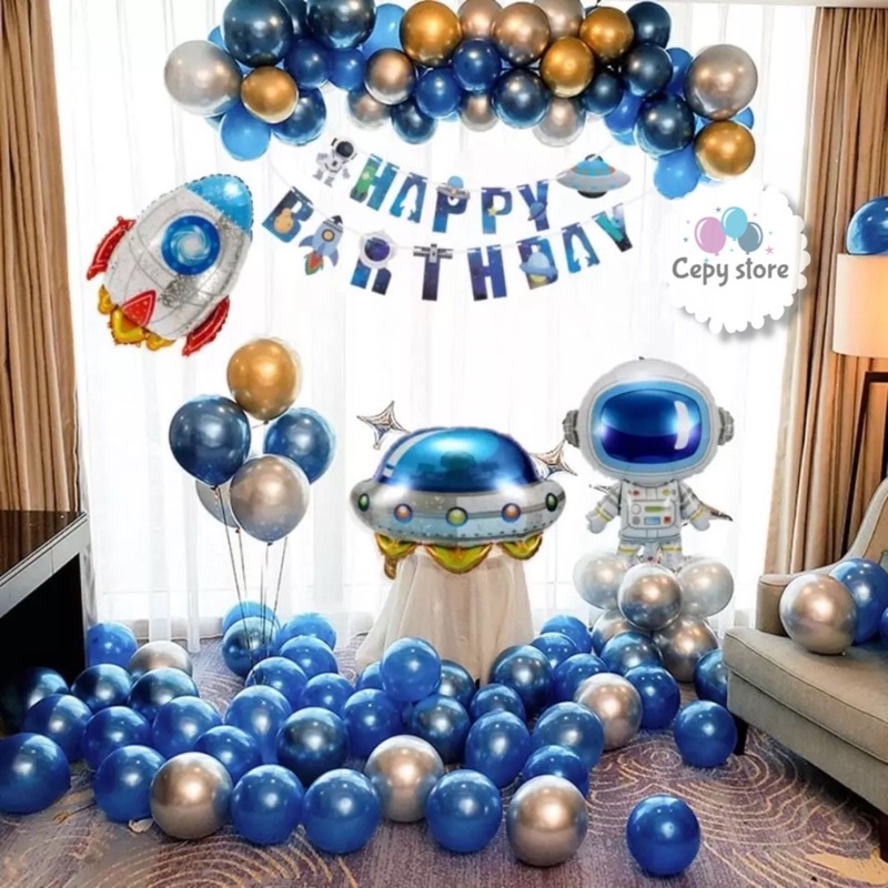 Paket Dekorasi Hiasan Balon Ulang Tahun / Set HBD Astronot 01