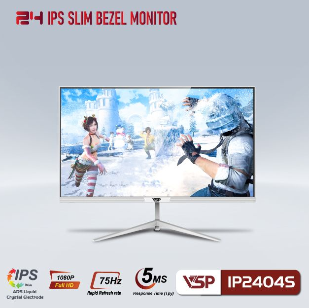 Màn hình LCD 23.8'' VSP IP2404S White Chính hãng (IPS - VGA, HDMI, 1920x1080, 75Hz, 3 cạnh viền mỏng