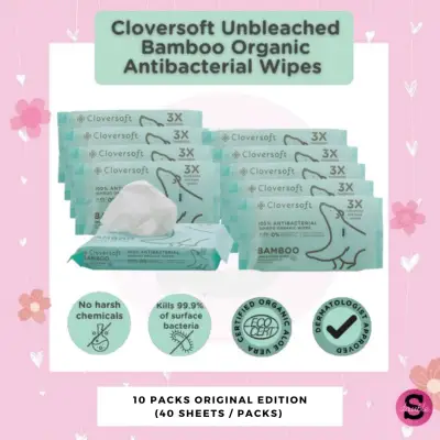 [Bundle of 5/10] Cloversoft Antibacterial Organic anti bacterial Wet wipes Travel Wet tissue Unbleached bamboo 40 sheets