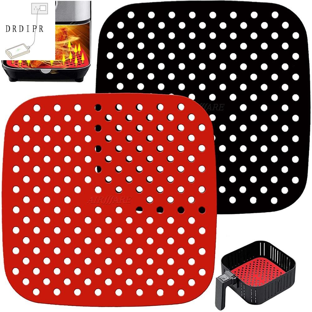 DRDIPR Giỏ hấp Có thể tái sử dụng Không dính Silicone Lót nồi chiên không khí Thảm dầu Dụng cụ làm bánh Pad nướng